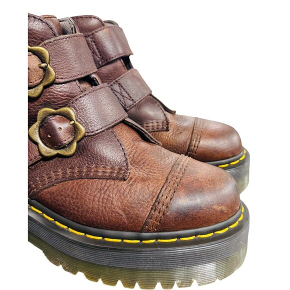 Dr. Martens Women's Size 9 Devon Flower Brown Leather Platform Boots - Picture 2 of 15